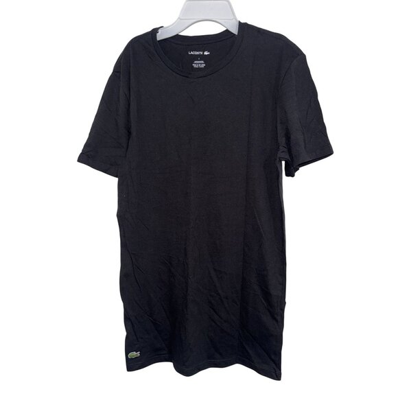 Lacoste Classic Solid Black Cotton Crew Neck TShirt Minimal Design Everyday Wear - Picture 1 of 7
